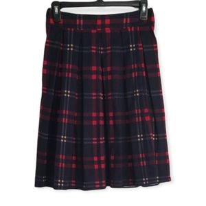 Navy and Red Plaid Pleated Skirt